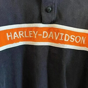 Harley Davidson Motorcycles Black Orange Striped Golf Polo Large